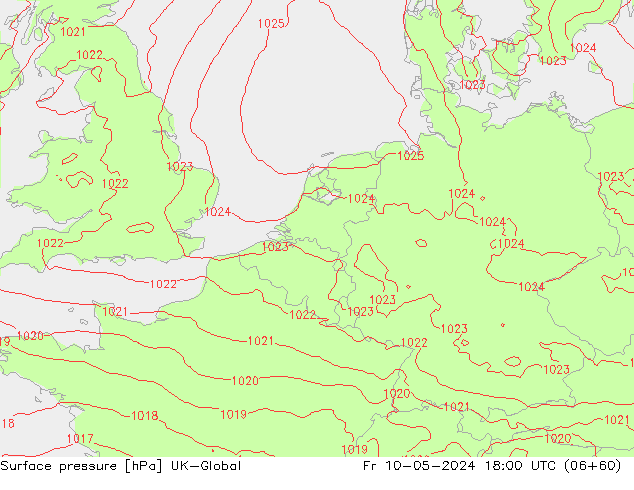 Atmosférický tlak UK-Global Pá 10.05.2024 18 UTC