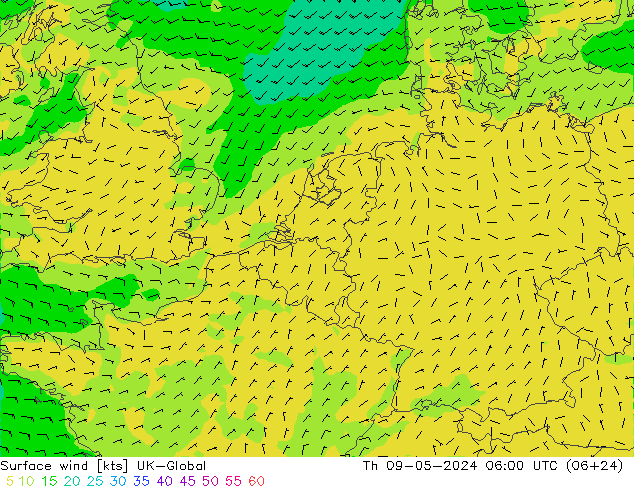 风 10 米 UK-Global 星期四 09.05.2024 06 UTC