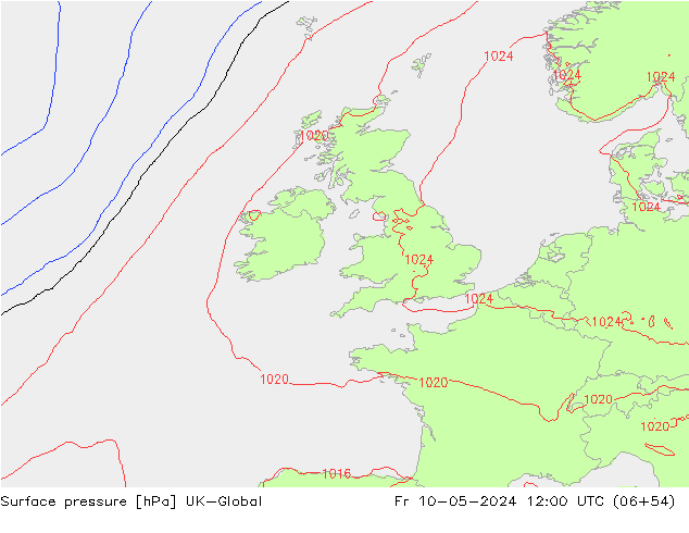 Pressione al suolo UK-Global ven 10.05.2024 12 UTC