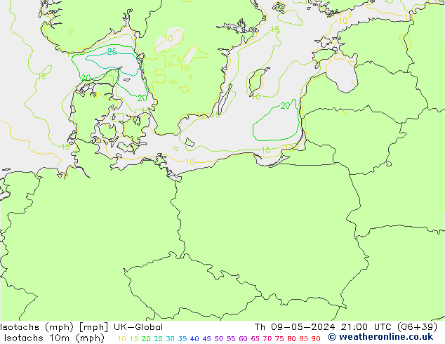 Isotaca (mph) UK-Global jue 09.05.2024 21 UTC