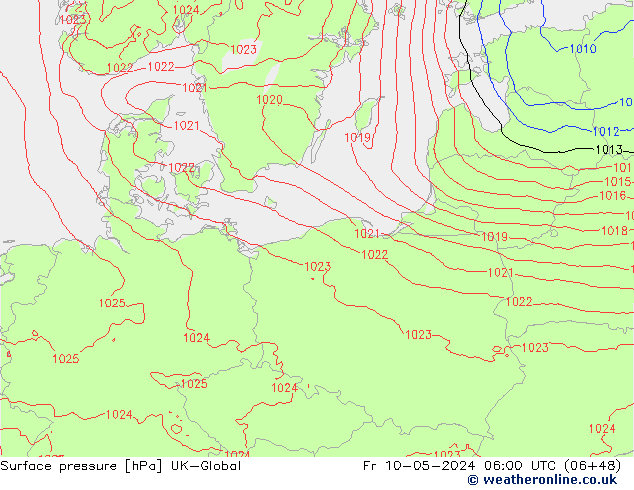 Atmosférický tlak UK-Global Pá 10.05.2024 06 UTC