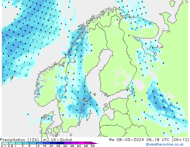 Precipitación (12h) UK-Global mié 08.05.2024 18 UTC