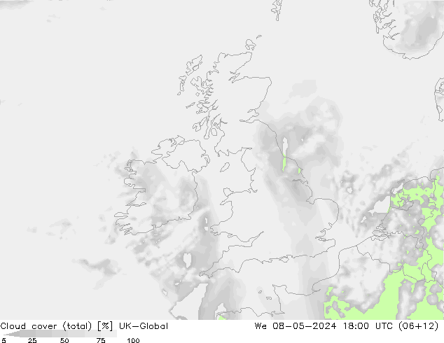 Bewolking (Totaal) UK-Global wo 08.05.2024 18 UTC