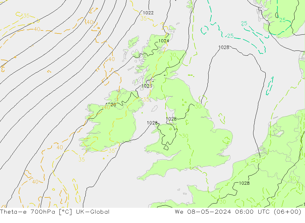 Theta-e 700гПа UK-Global ср 08.05.2024 06 UTC