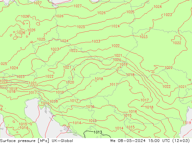 Atmosférický tlak UK-Global St 08.05.2024 15 UTC