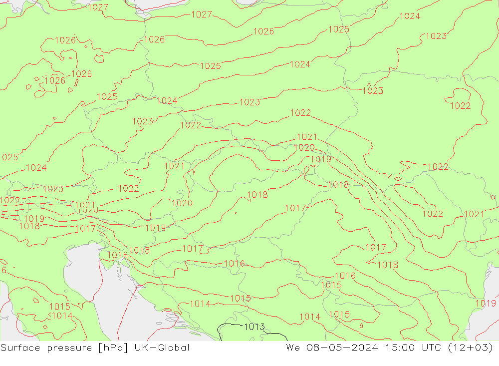 Presión superficial UK-Global mié 08.05.2024 15 UTC