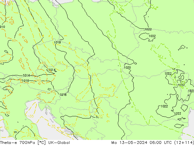 Theta-e 700hPa UK-Global Mo 13.05.2024 06 UTC