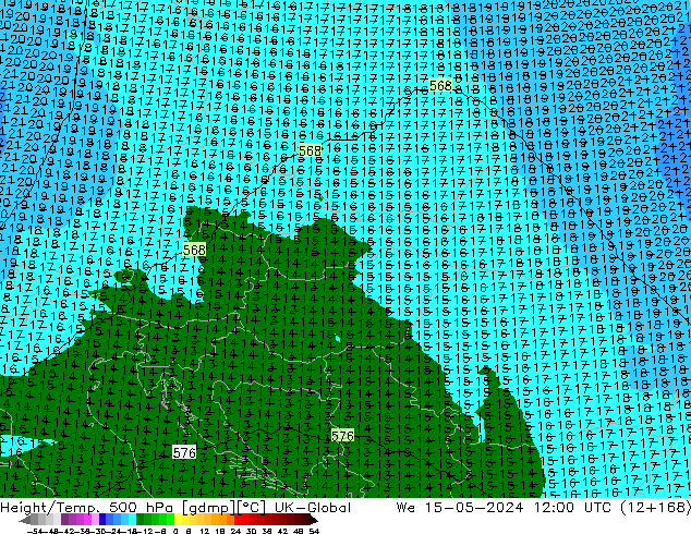Hoogte/Temp. 500 hPa UK-Global wo 15.05.2024 12 UTC
