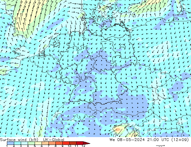 Rüzgar 10 m (bft) UK-Global Çar 08.05.2024 21 UTC