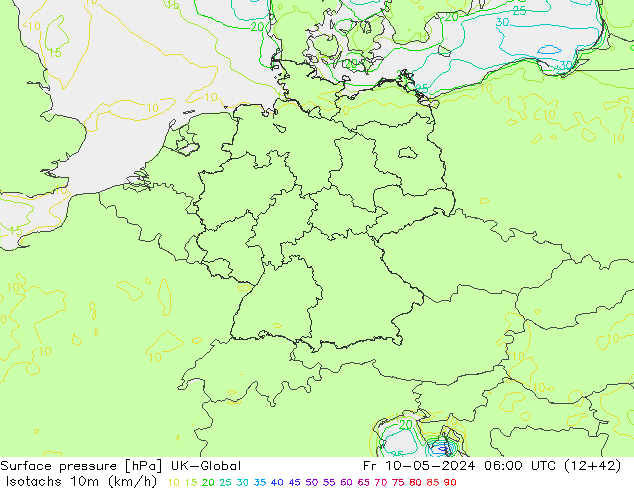 Eşrüzgar Hızları (km/sa) UK-Global Cu 10.05.2024 06 UTC