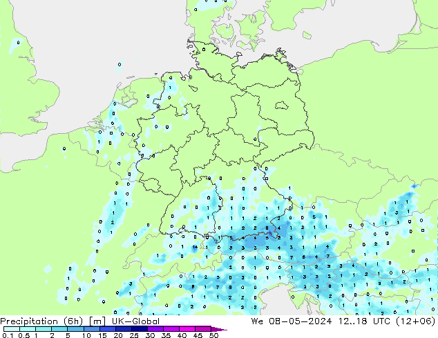 Precipitation (6h) UK-Global We 08.05.2024 18 UTC