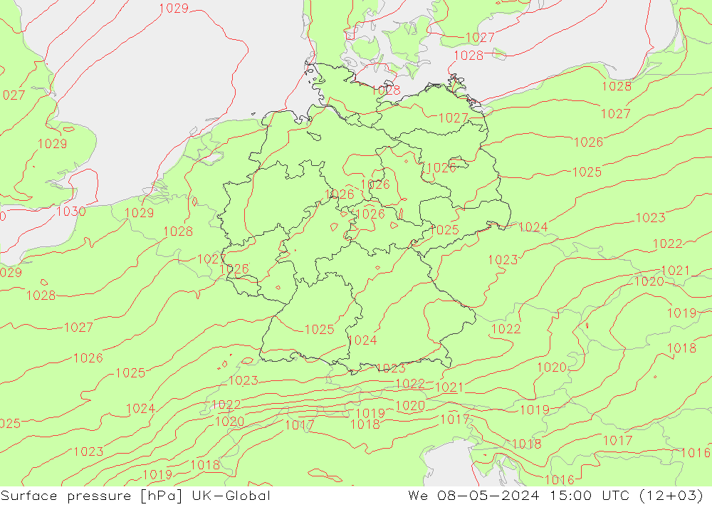 地面气压 UK-Global 星期三 08.05.2024 15 UTC
