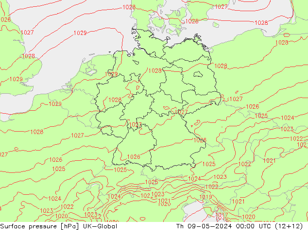 Surface pressure UK-Global Th 09.05.2024 00 UTC