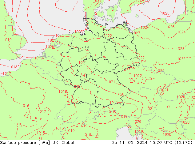 Presión superficial UK-Global sáb 11.05.2024 15 UTC