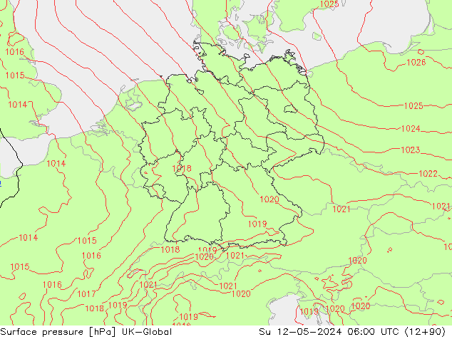 Atmosférický tlak UK-Global Ne 12.05.2024 06 UTC