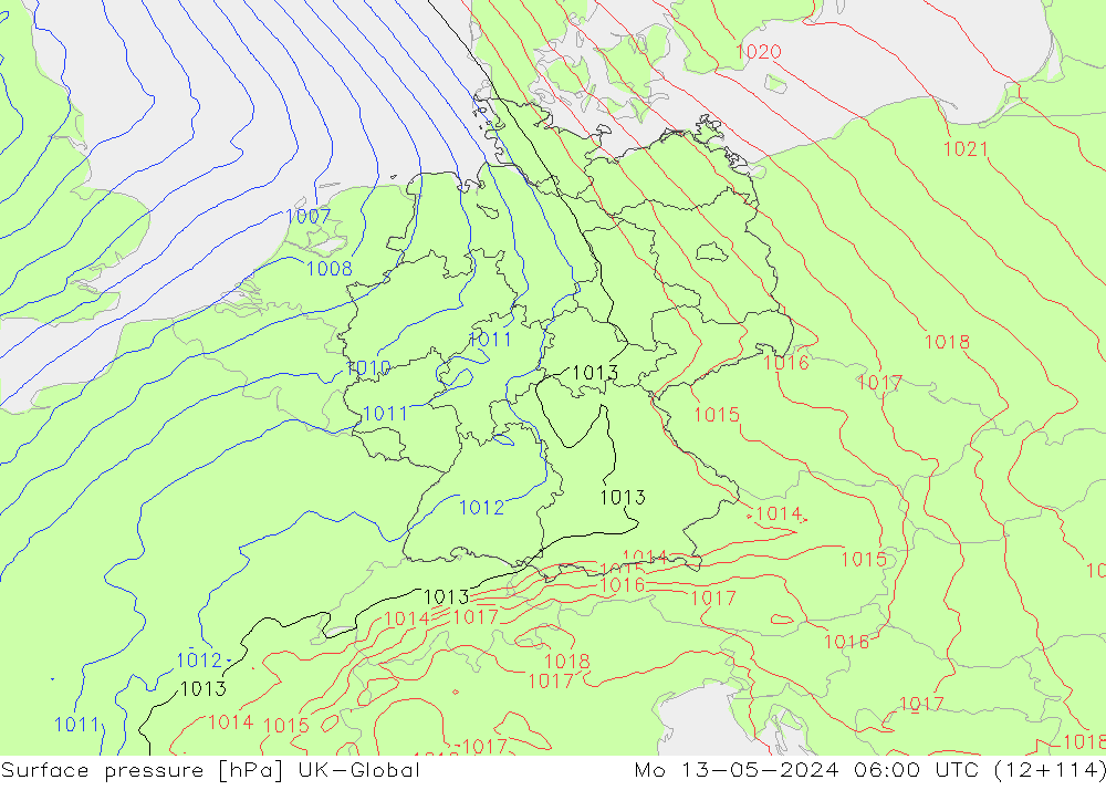 Presión superficial UK-Global lun 13.05.2024 06 UTC