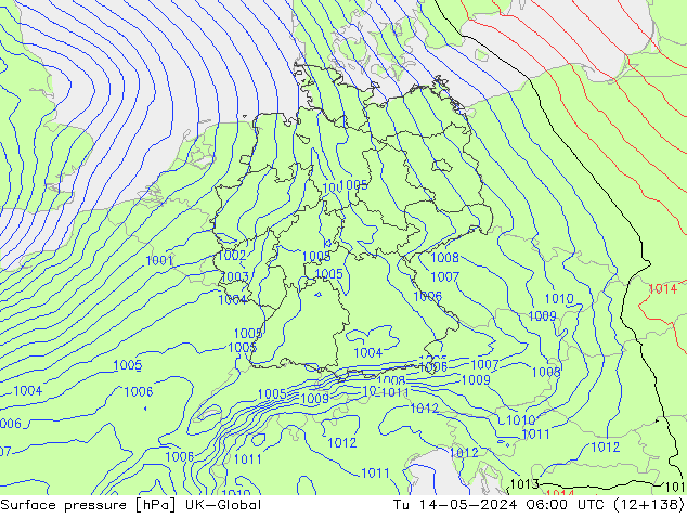 Surface pressure UK-Global Tu 14.05.2024 06 UTC