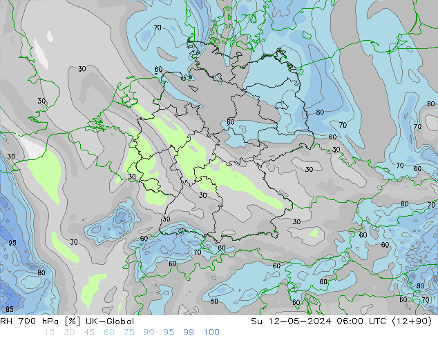 RH 700 hPa UK-Global Su 12.05.2024 06 UTC