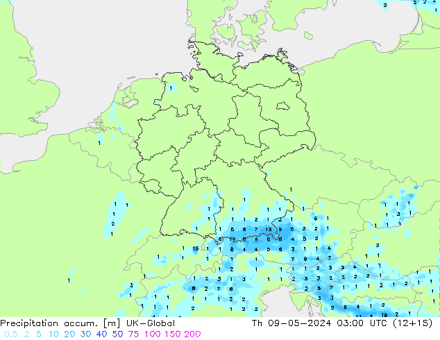 Precipitation accum. UK-Global Th 09.05.2024 03 UTC