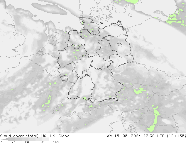 Cloud cover (total) UK-Global We 15.05.2024 12 UTC