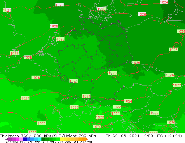 Thck 700-1000 hPa UK-Global jeu 09.05.2024 12 UTC