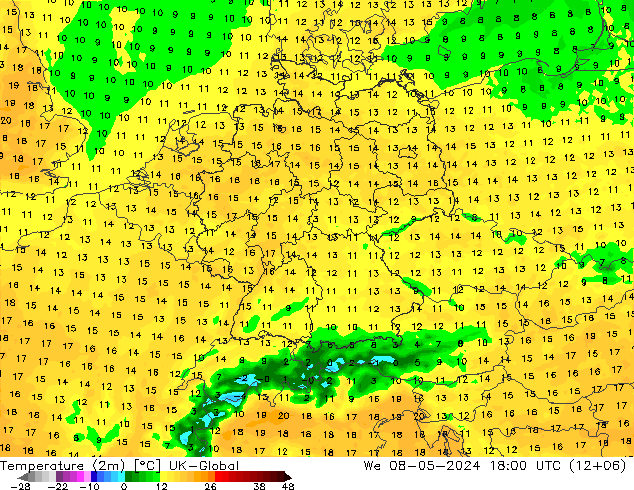 温度图 UK-Global 星期三 08.05.2024 18 UTC
