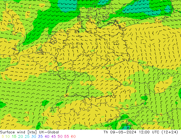 Wind 10 m UK-Global do 09.05.2024 12 UTC