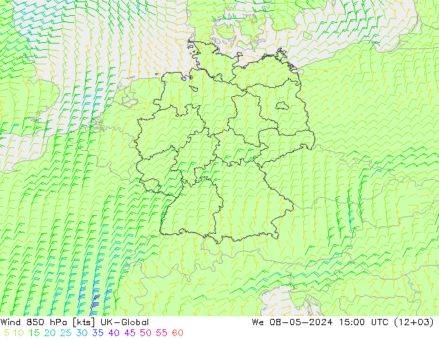 风 850 hPa UK-Global 星期三 08.05.2024 15 UTC
