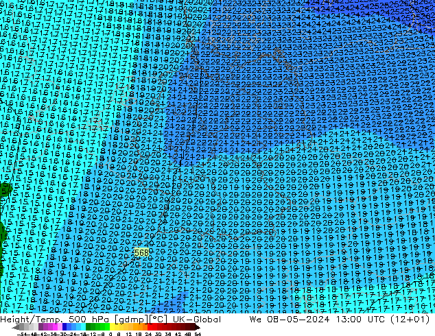 Height/Temp. 500 hPa UK-Global We 08.05.2024 13 UTC