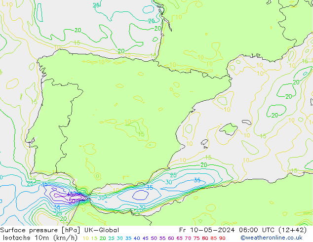 Isotachs (kph) UK-Global Fr 10.05.2024 06 UTC