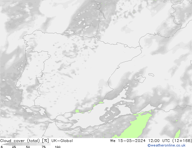Nubes (total) UK-Global mié 15.05.2024 12 UTC