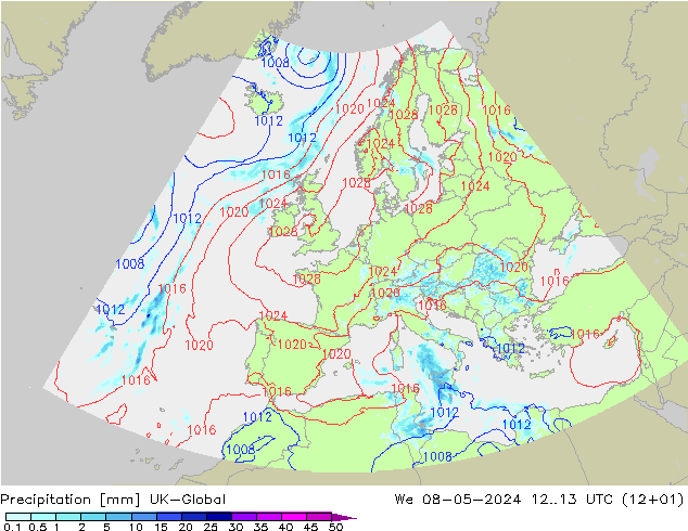 Precipitation UK-Global We 08.05.2024 13 UTC