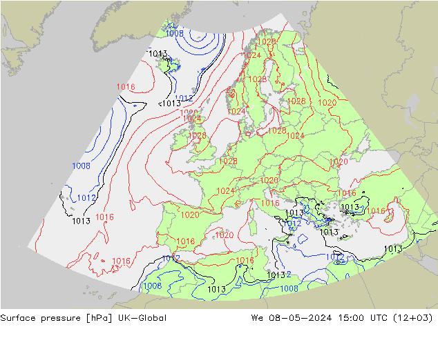 Presión superficial UK-Global mié 08.05.2024 15 UTC