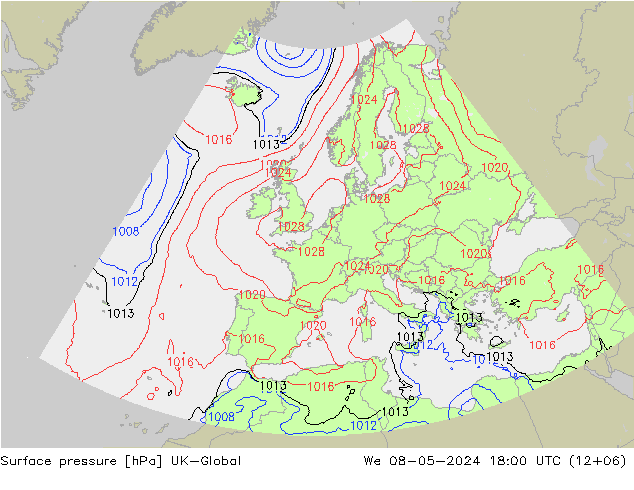 地面气压 UK-Global 星期三 08.05.2024 18 UTC