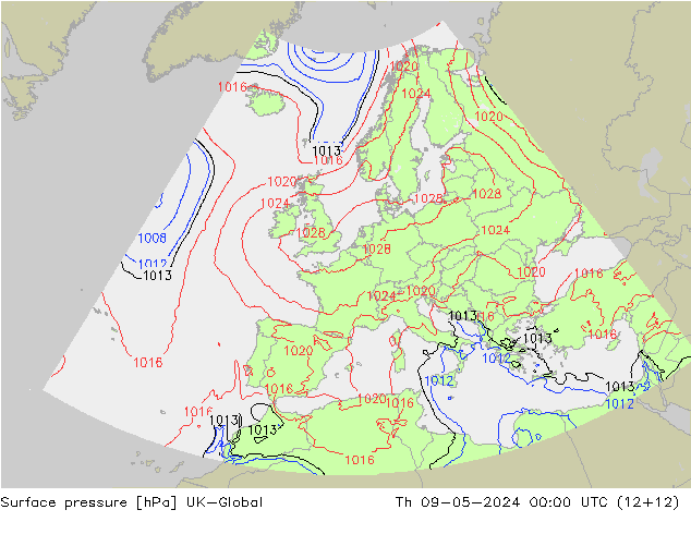 Surface pressure UK-Global Th 09.05.2024 00 UTC