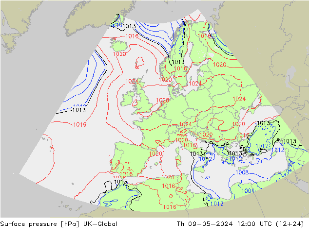 Atmosférický tlak UK-Global Čt 09.05.2024 12 UTC