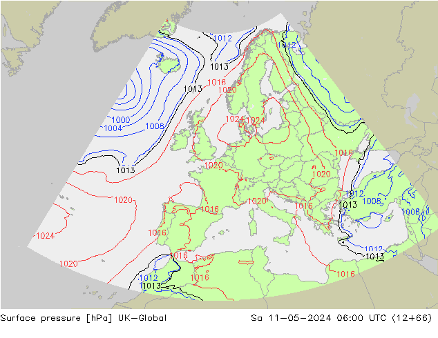 Atmosférický tlak UK-Global So 11.05.2024 06 UTC