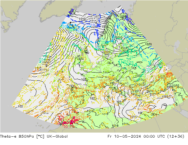 Theta-e 850hPa UK-Global Fr 10.05.2024 00 UTC