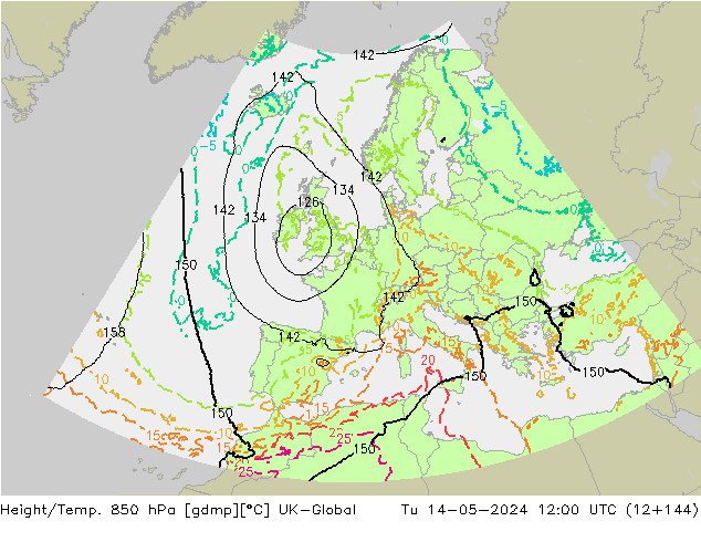 Yükseklik/Sıc. 850 hPa UK-Global Sa 14.05.2024 12 UTC