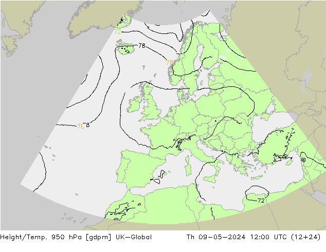 Height/Temp. 950 hPa UK-Global Do 09.05.2024 12 UTC