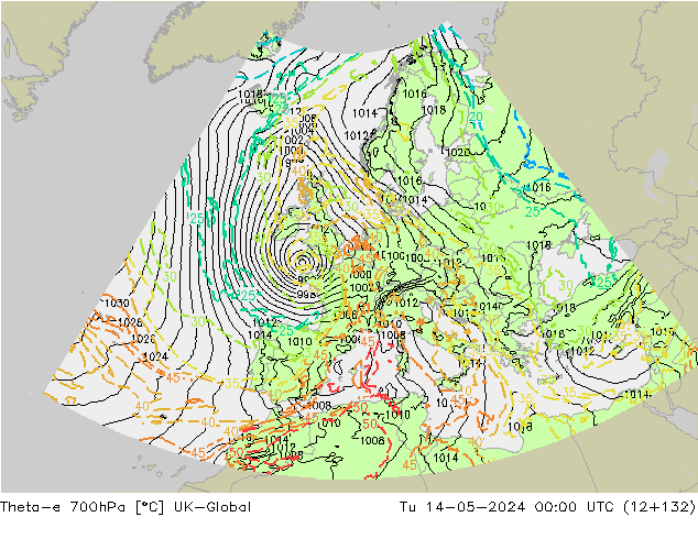 Theta-e 700hPa UK-Global Tu 14.05.2024 00 UTC