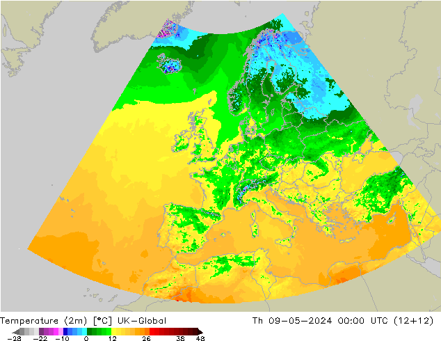 Temperaturkarte (2m) UK-Global Do 09.05.2024 00 UTC