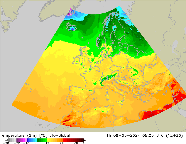 Temperaturkarte (2m) UK-Global Do 09.05.2024 08 UTC
