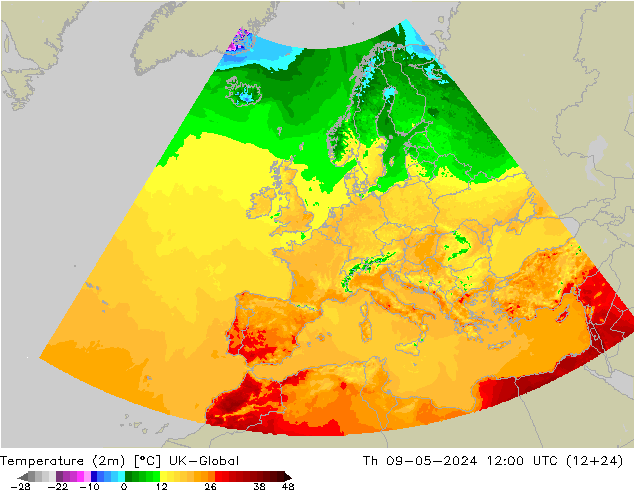 Temperatuurkaart (2m) UK-Global do 09.05.2024 12 UTC