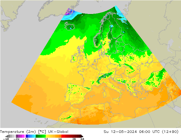 Temperature (2m) UK-Global Su 12.05.2024 06 UTC