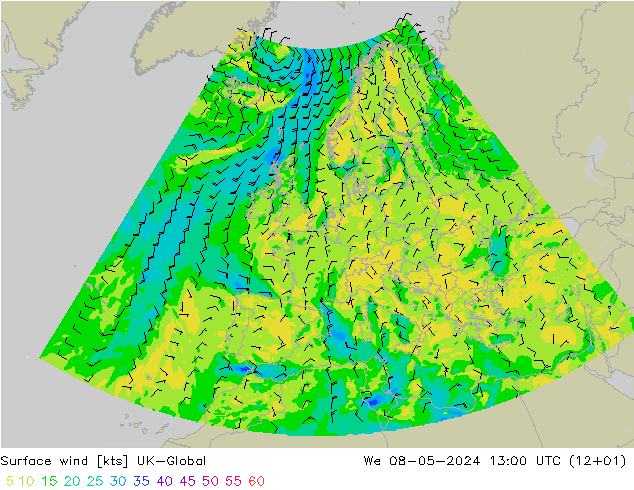 ветер 10 m UK-Global ср 08.05.2024 13 UTC