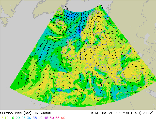 Wind 10 m UK-Global do 09.05.2024 00 UTC