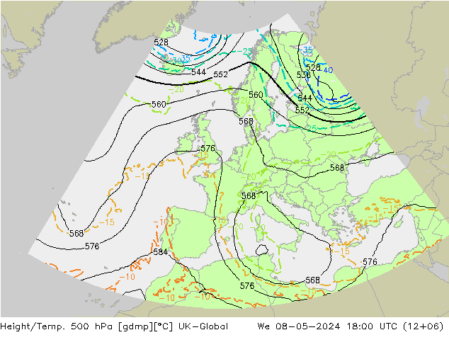 Height/Temp. 500 hPa UK-Global We 08.05.2024 18 UTC