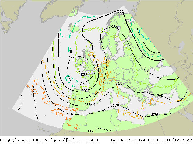 Height/Temp. 500 hPa UK-Global Di 14.05.2024 06 UTC