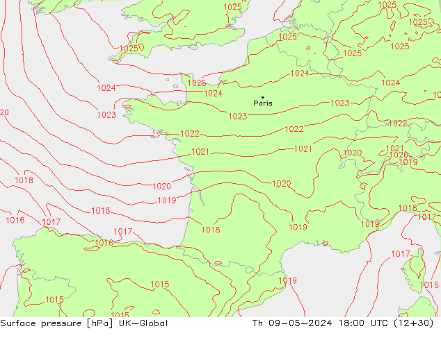 приземное давление UK-Global чт 09.05.2024 18 UTC